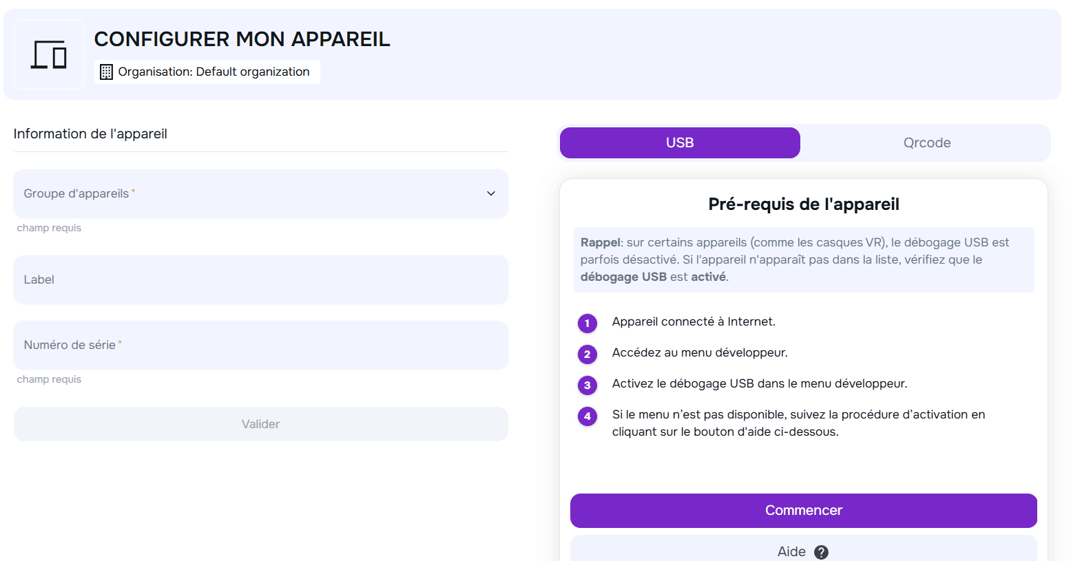 Processus d'ajout d'un appareil